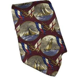 Beau Brummel Paris 100% Silk Men’s Historic Printed Sailboat Necktie